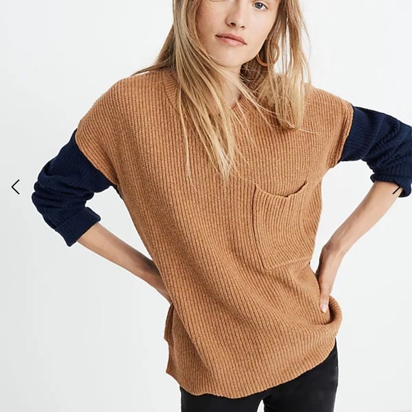 Madewell Thompson Pocket Pullover Sweater in Colorblock In Heather Timber - Picture 2 of 13